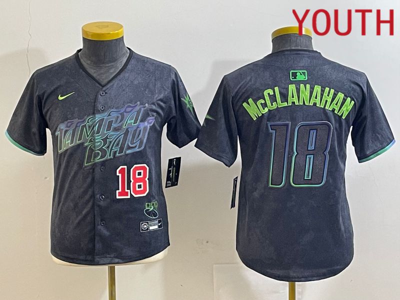 Youth Tampa Bay Rays #18 Mcclanahan Black City Edition 2024 Nike MLB Jersey style 3->->